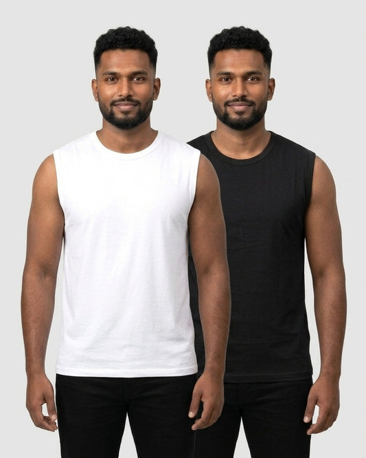 Sleeveless 2-pack for dusky skin: White + Black (group photo)