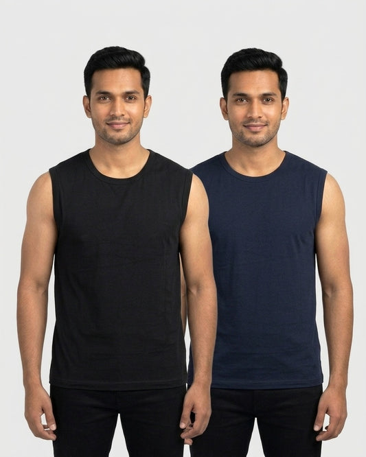 Sleeveless 2-pack for wheatish skin: Black + Navy Blue (group photo)