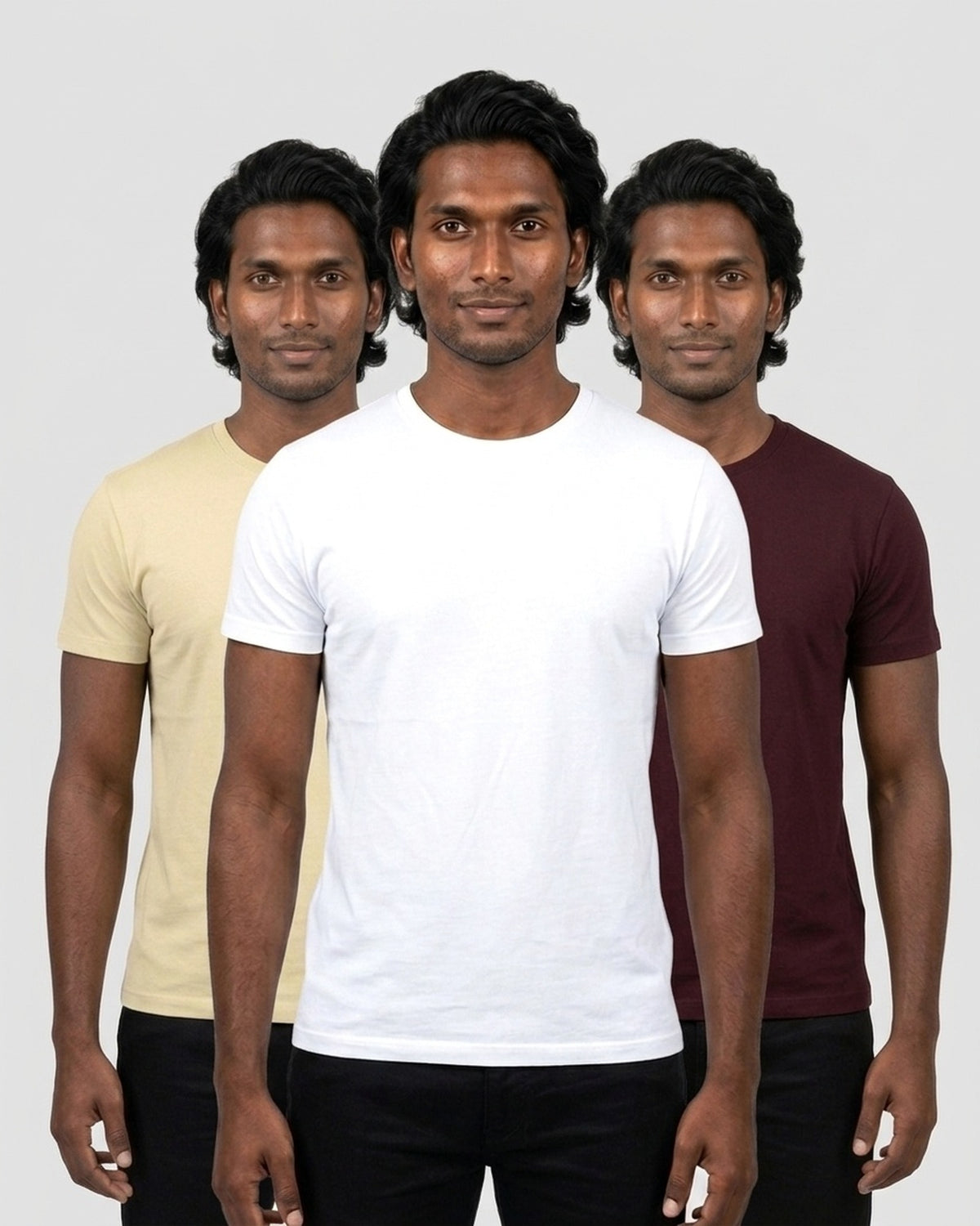 Supima 3-pack for deep skin: White + Beige + Maroon (group photo)