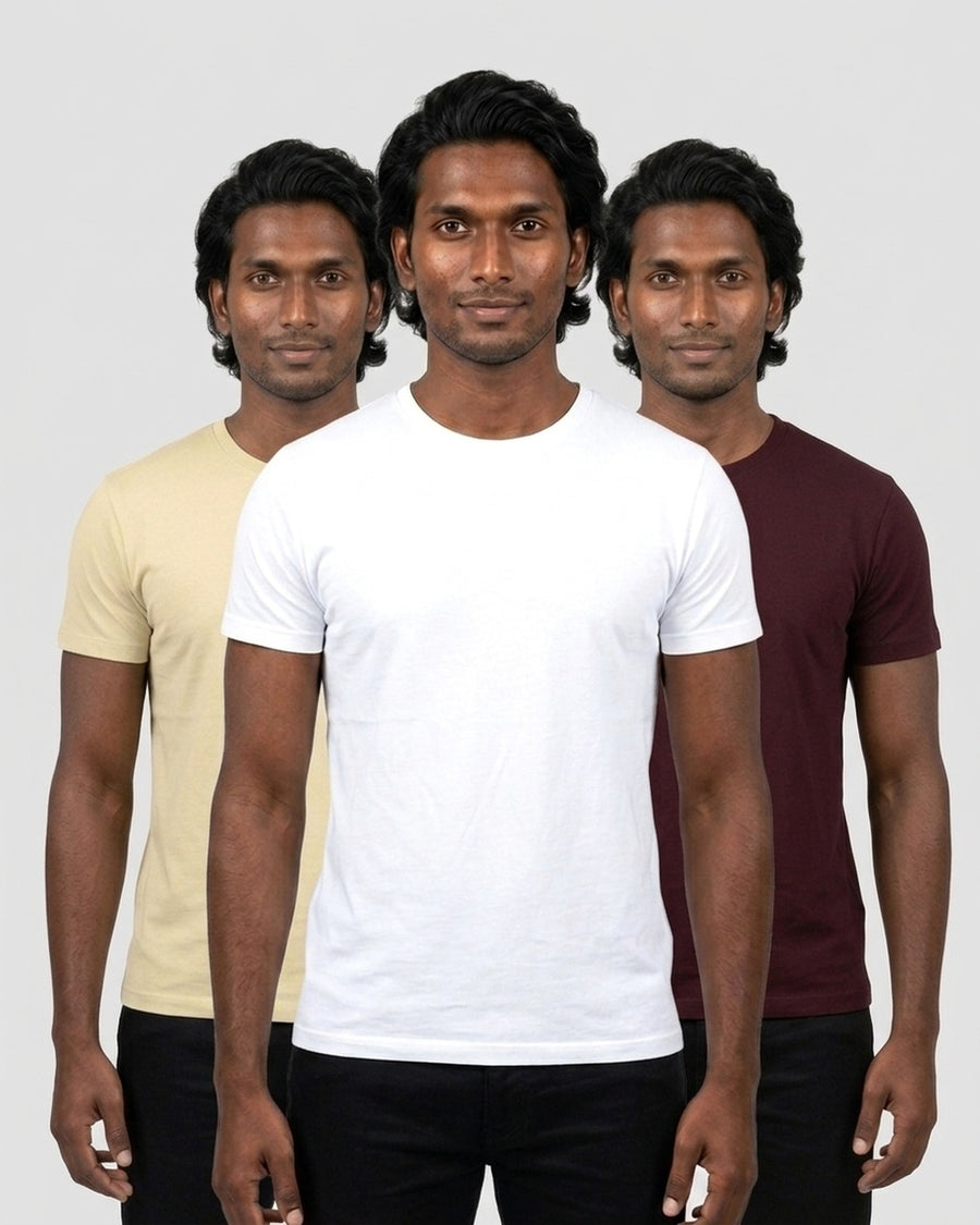 Supima 3-pack for deep skin: White + Beige + Maroon (group photo)