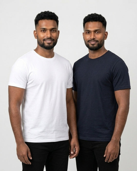 Supima 2-pack for dusky skin: White + Navy Blue (group photo)