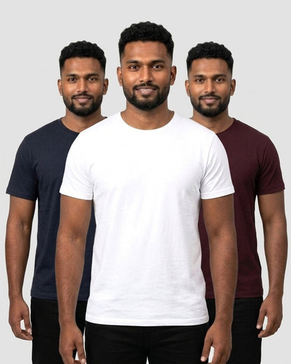 Supima 3-pack for dusky skin: White + Navy Blue + Maroon (group photo)