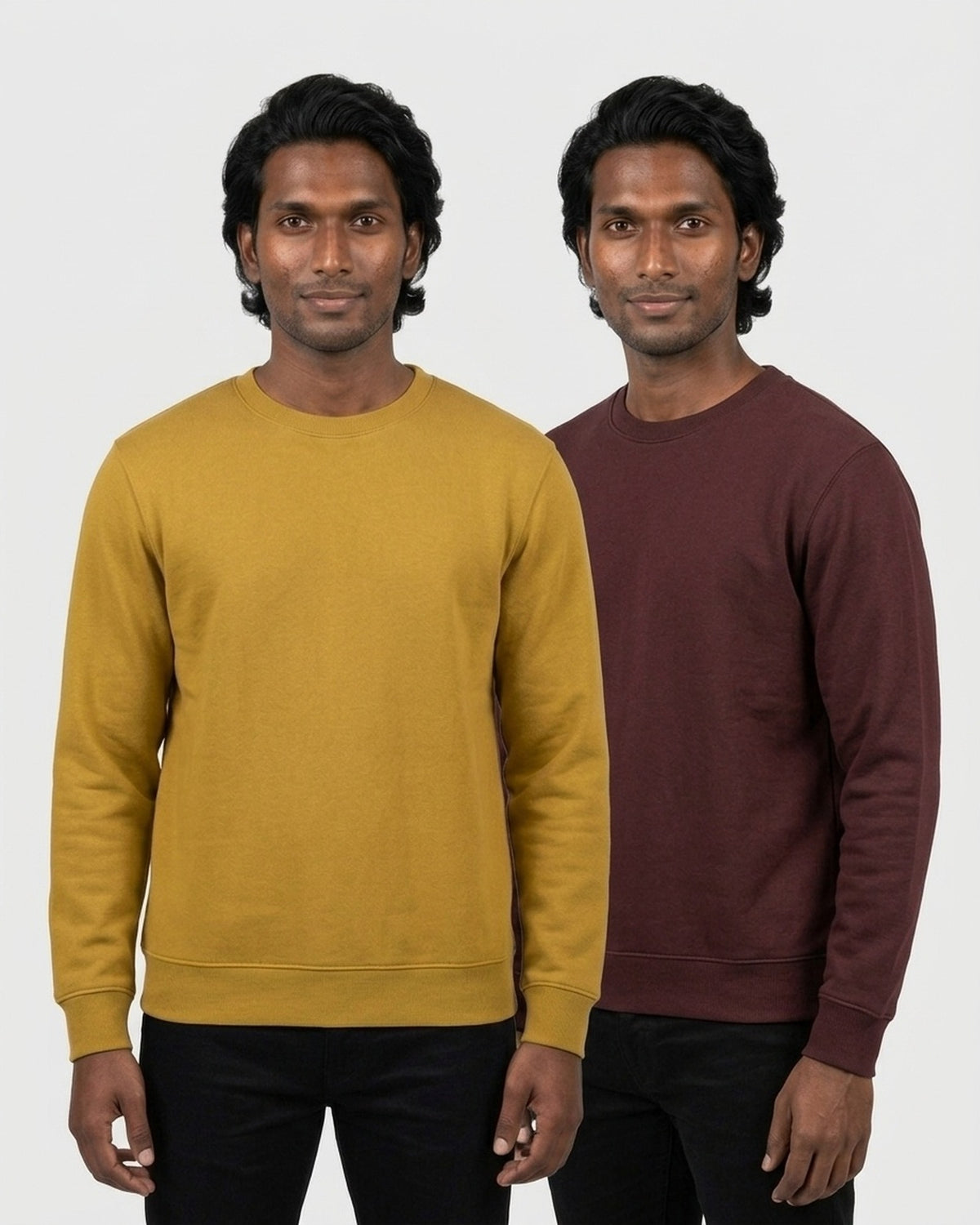 Sweatshirt 2-pack for deep skin: Mustard Yellow + Maroon (group photo)