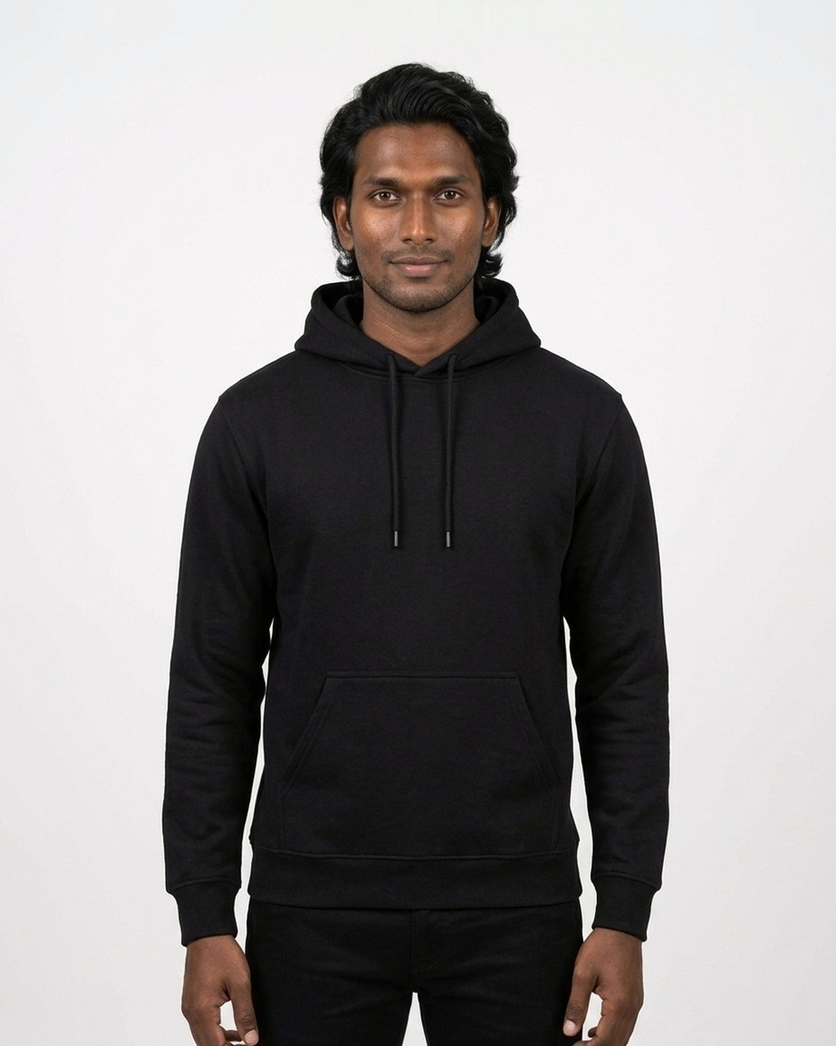 Hoodie in Black on deep skin — MULTITHREAD