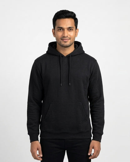 Hoodie in Black on wheatish skin — MULTITHREAD