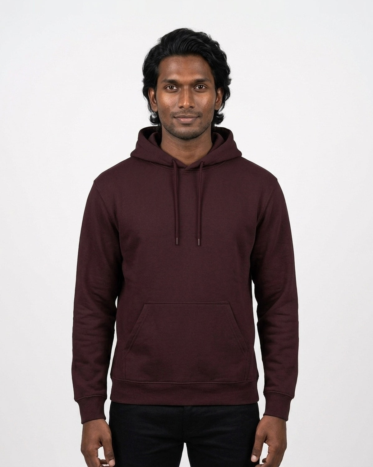 Hoodie in Maroon on deep skin — MULTITHREAD