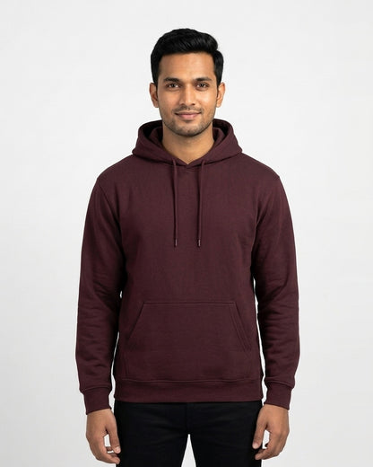 Hoodie in Maroon on wheatish skin — MULTITHREAD