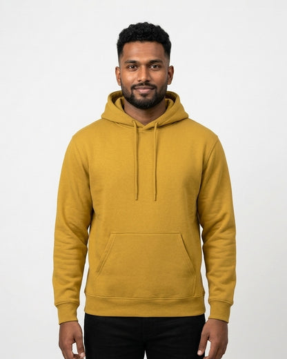 Hoodie in Mustard Yellow on dusky skin — MULTITHREAD