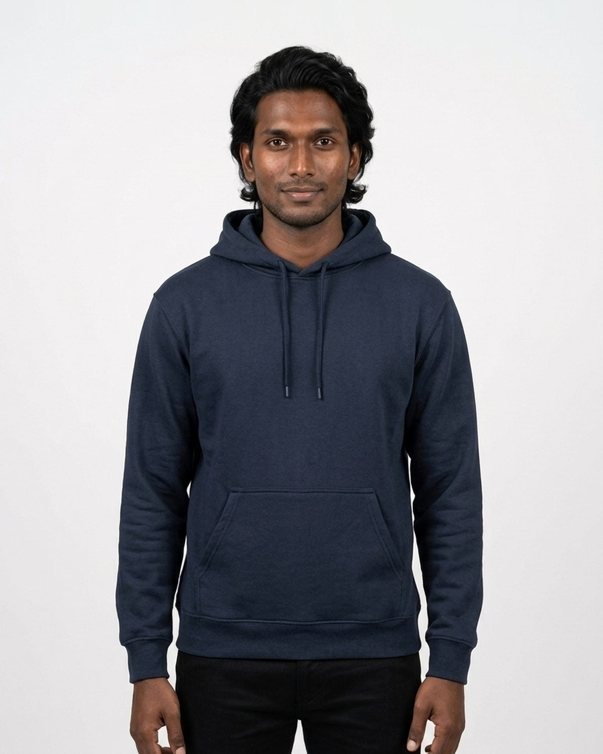 Hoodie in Navy Blue on deep skin — MULTITHREAD