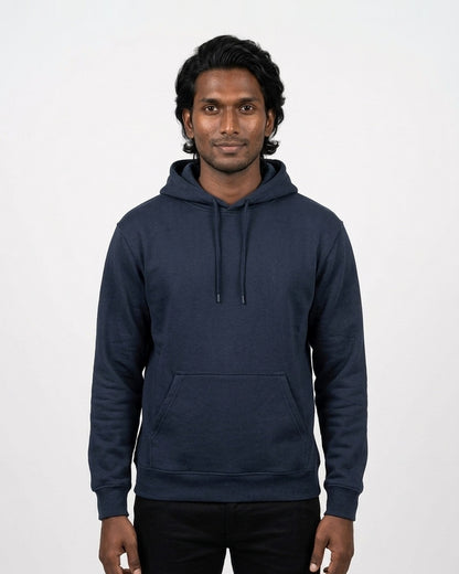 Hoodie in Navy Blue on deep skin — MULTITHREAD