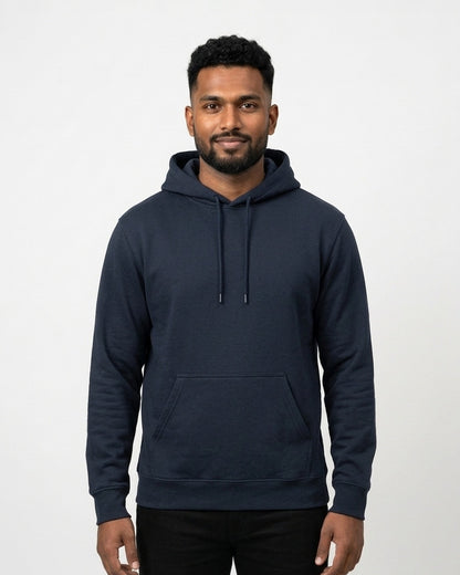 Hoodie in Navy Blue on dusky skin — MULTITHREAD