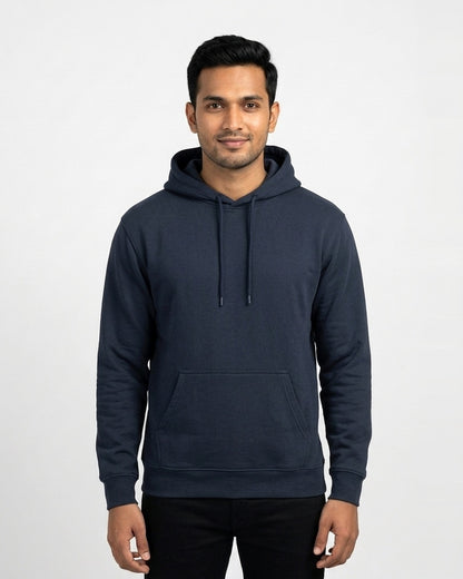 Hoodie in Navy Blue on wheatish skin — MULTITHREAD