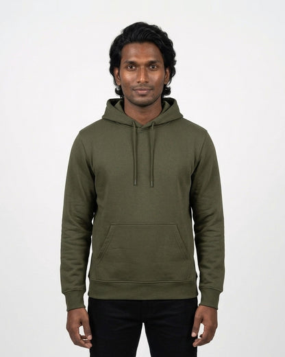 Hoodie in Olive Green on deep skin — MULTITHREAD