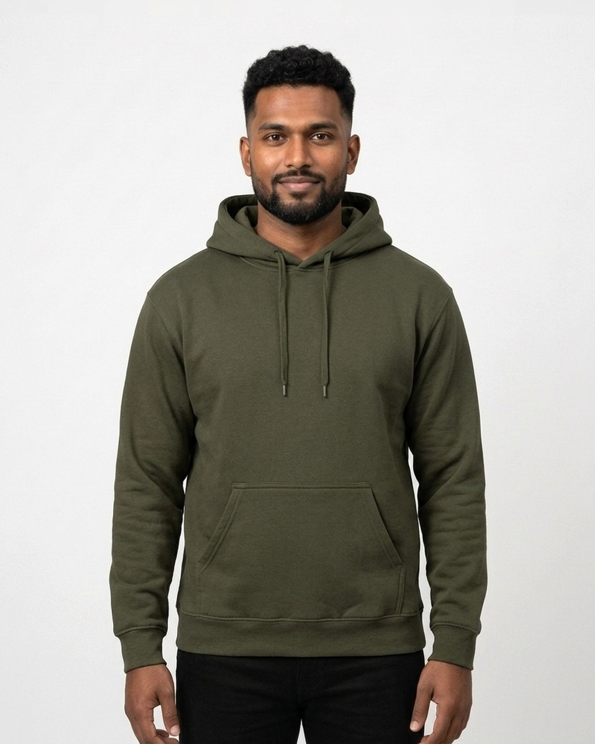 Hoodie in Olive Green on dusky skin — MULTITHREAD