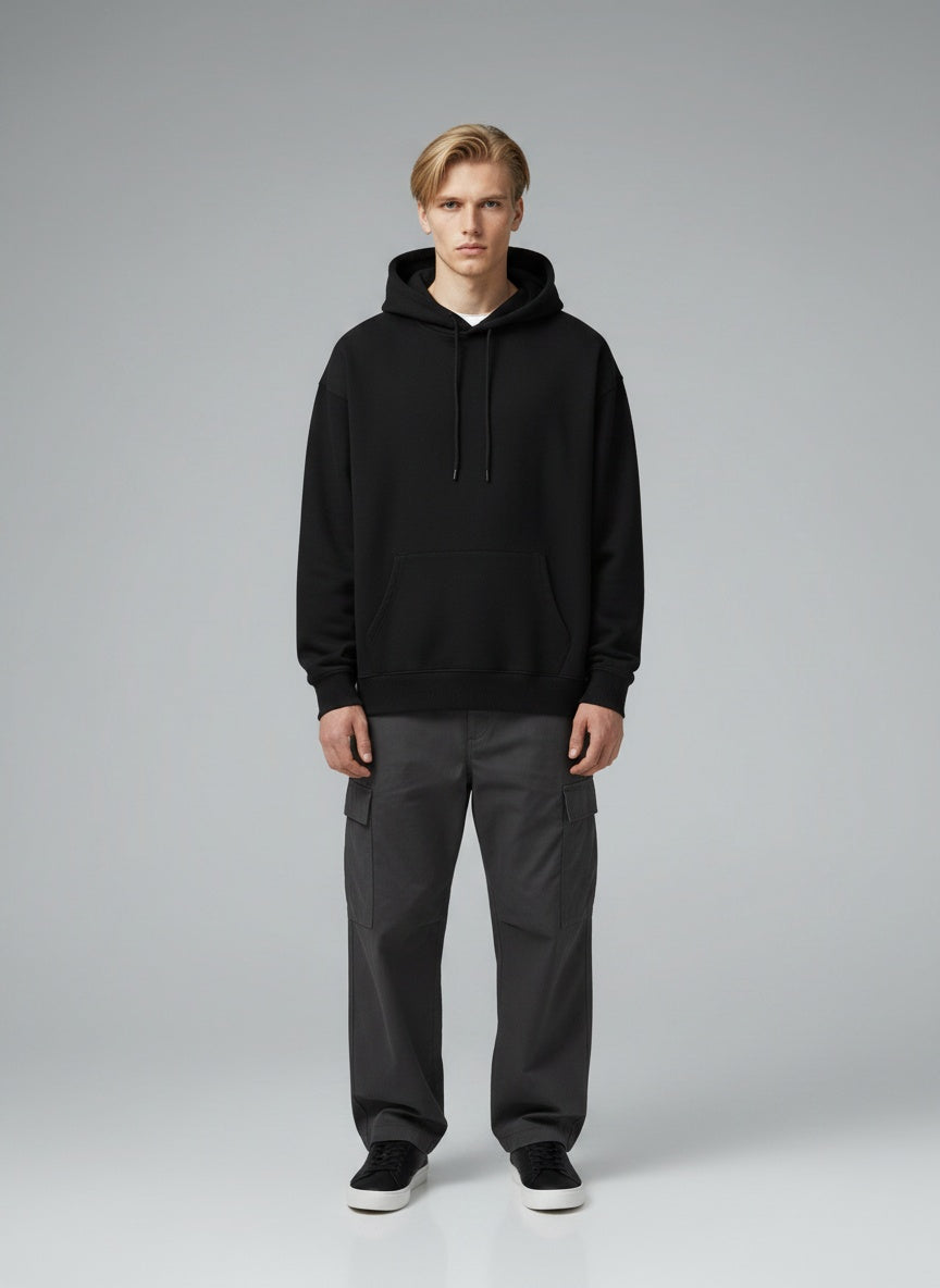 Oversized Hoodie for Men — 400 GSM — Dropped Shoulders — Black — MULTITHREAD