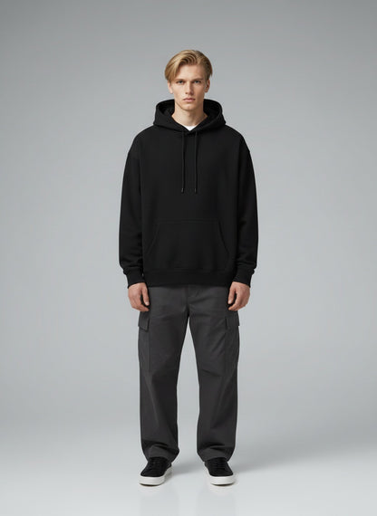 Oversized Hoodie for Men — 400 GSM — Dropped Shoulders — Black — MULTITHREAD