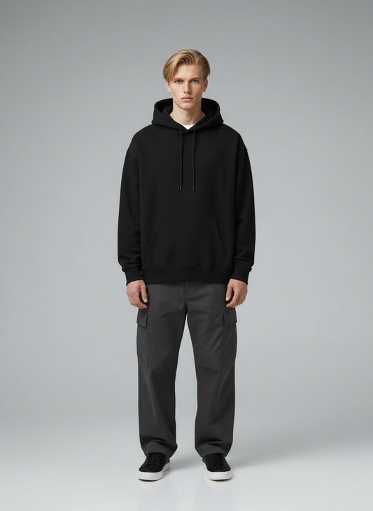 Oversized Hoodie for Men — 400 GSM — Dropped Shoulders — Black — MULTITHREAD
