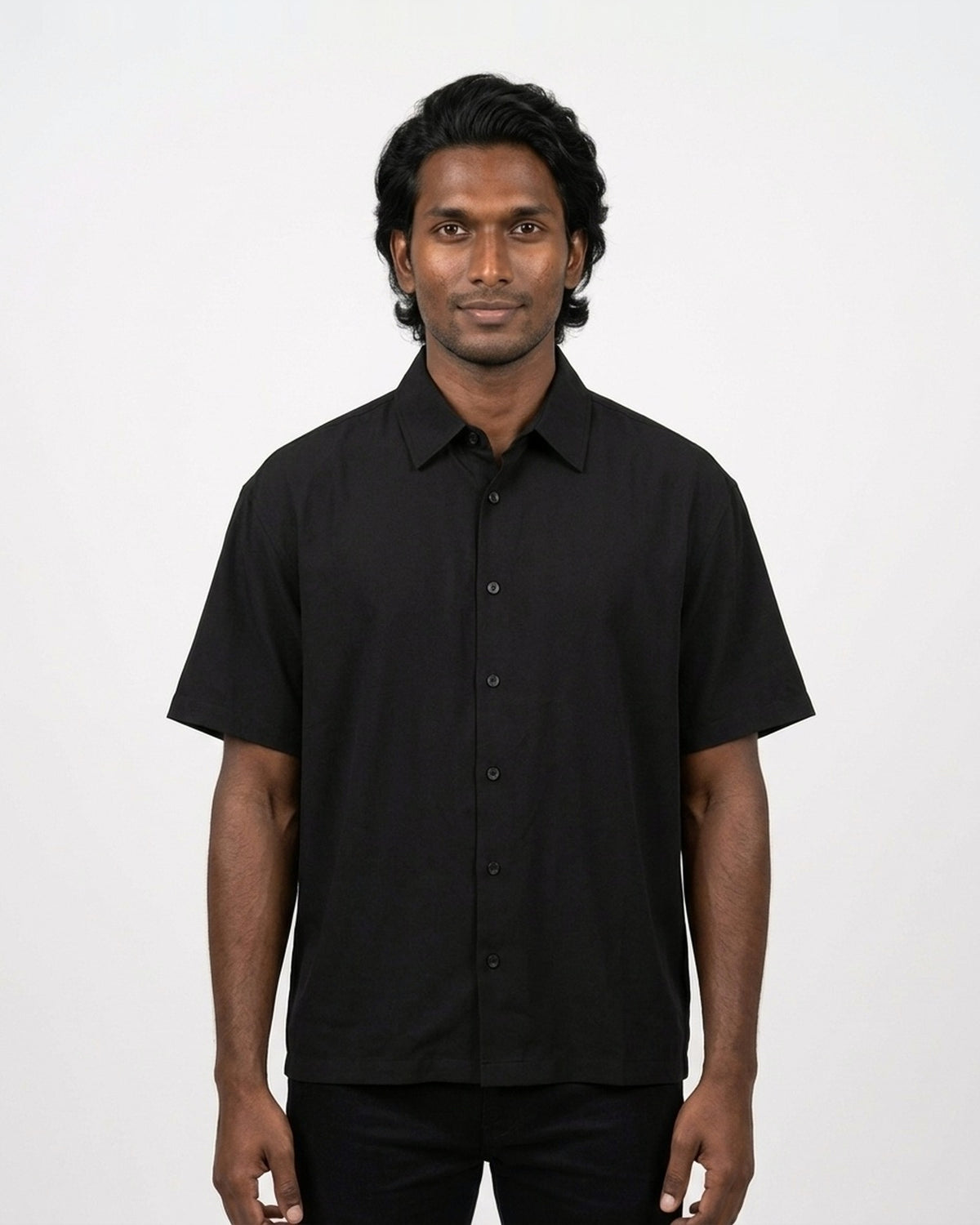 Oversized Half Sleeve Shirt in Black on deep skin — MULTITHREAD