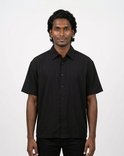 Oversized Half Sleeve Shirt in Black on deep skin — MULTITHREAD