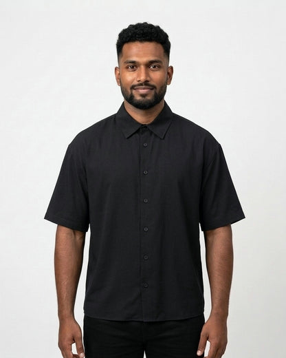 Oversized Half Sleeve Shirt in Black on dusky skin — MULTITHREAD