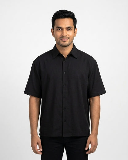 Oversized Half Sleeve Shirt in Black on wheatish skin — MULTITHREAD