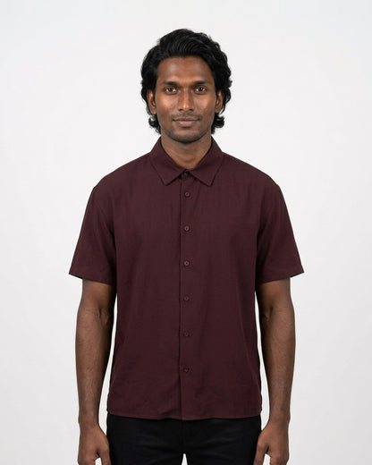Oversized Half Sleeve Shirt in Maroon on deep skin — MULTITHREAD