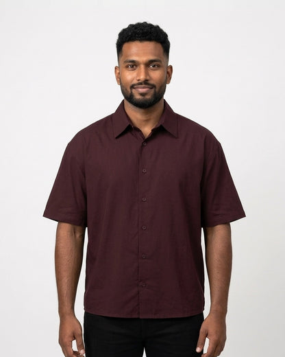 Oversized Half Sleeve Shirt in Maroon on dusky skin — MULTITHREAD
