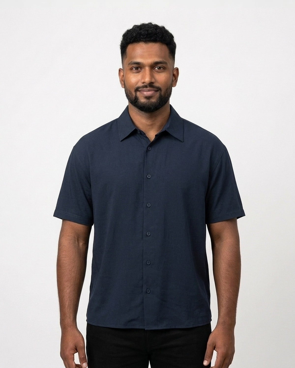 Oversized Half Sleeve Shirt in Navy Blue on dusky skin — MULTITHREAD