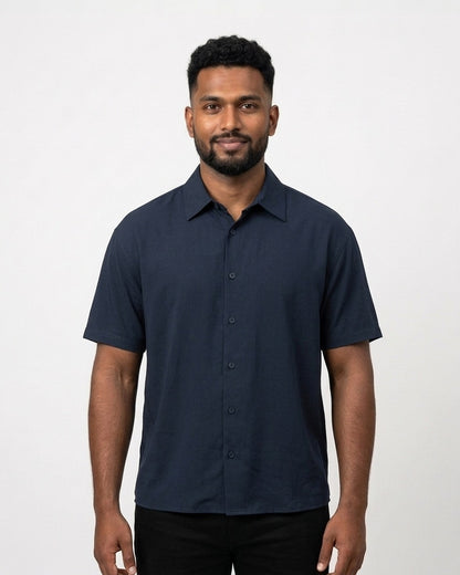 Oversized Half Sleeve Shirt in Navy Blue on dusky skin — MULTITHREAD