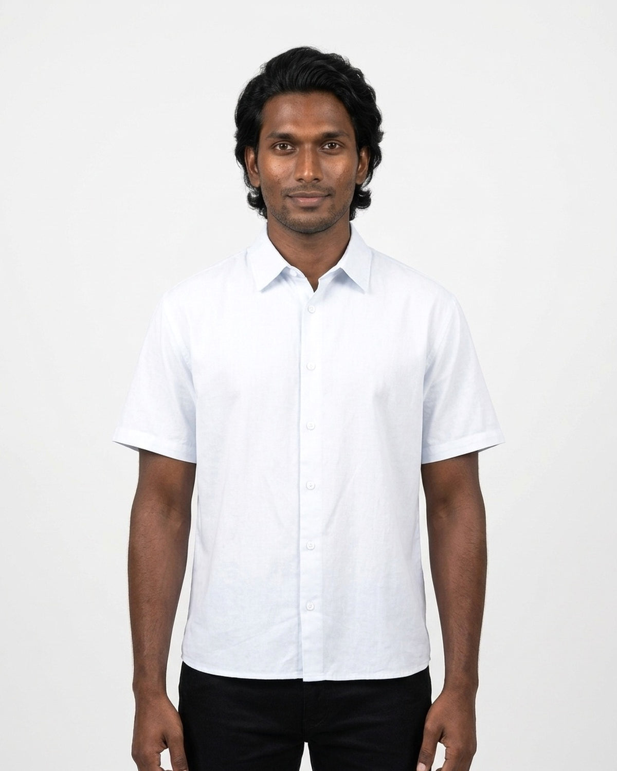 Oversized Half Sleeve Shirt in White on deep skin — MULTITHREAD