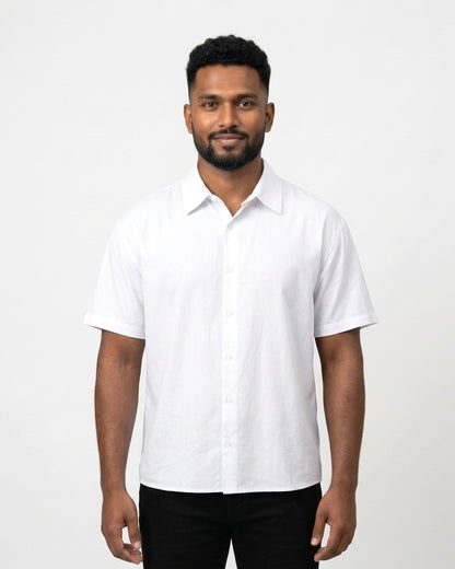 Oversized Half Sleeve Shirt in White on dusky skin — MULTITHREAD