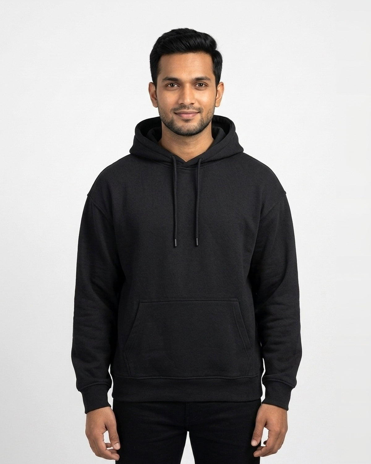 Oversized Hoodie in Black on wheatish skin — MULTITHREAD