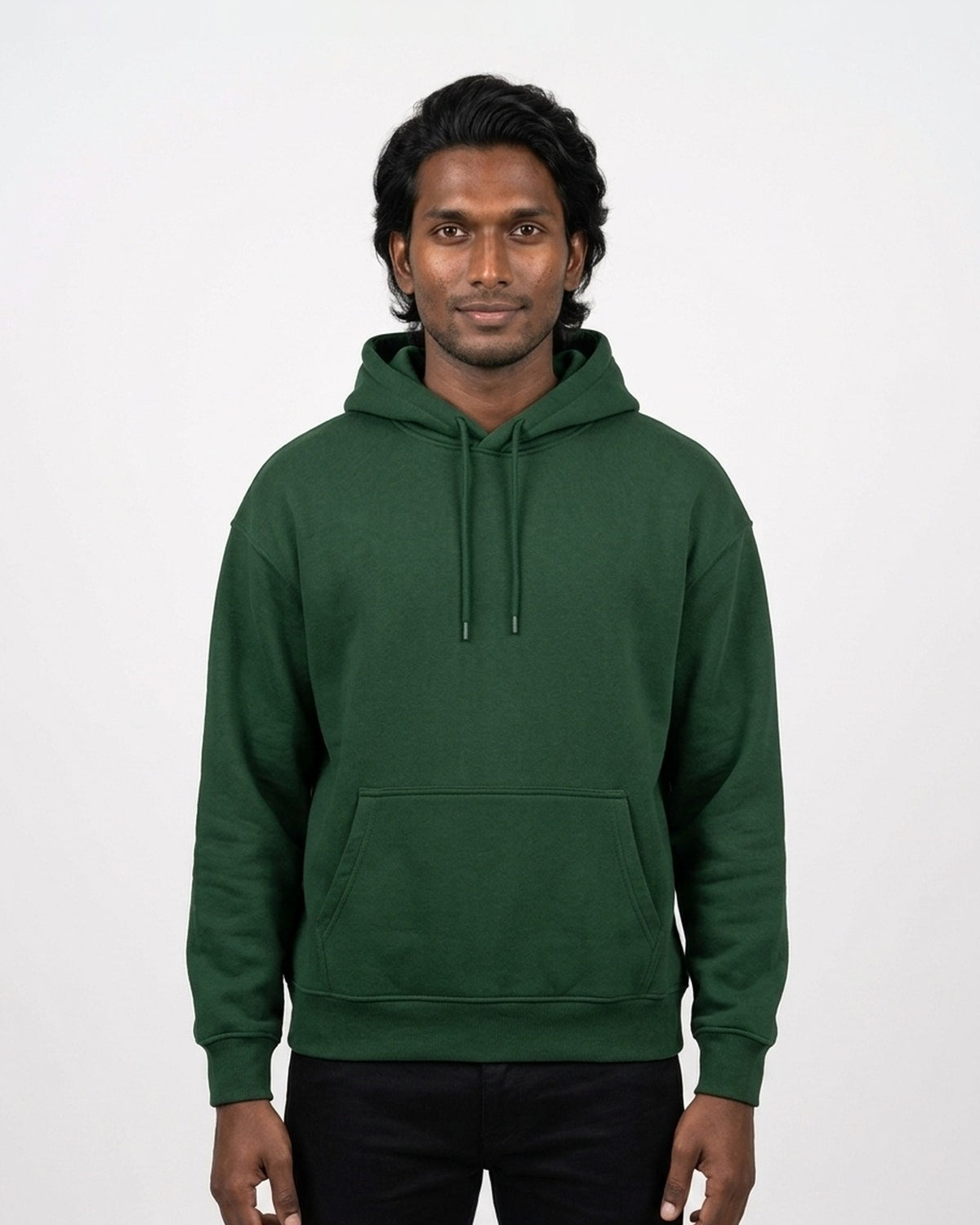 Oversized Hoodie in Bottle Green on deep skin — MULTITHREAD