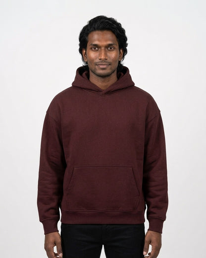 Oversized Hoodie in Maroon on deep skin — MULTITHREAD