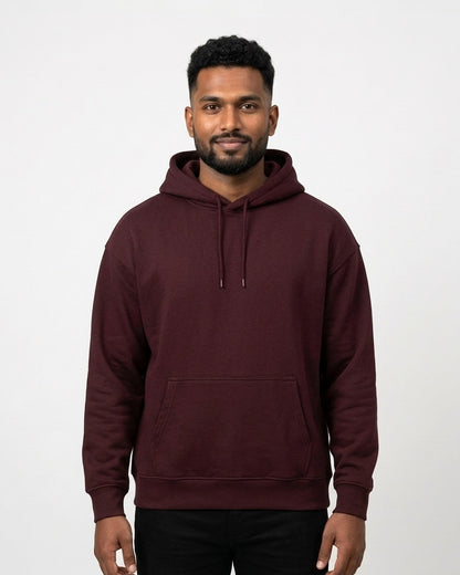 Oversized Hoodie in Maroon on dusky skin — MULTITHREAD