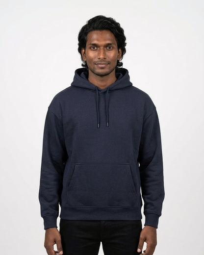 Oversized Hoodie in Navy Blue on deep skin — MULTITHREAD