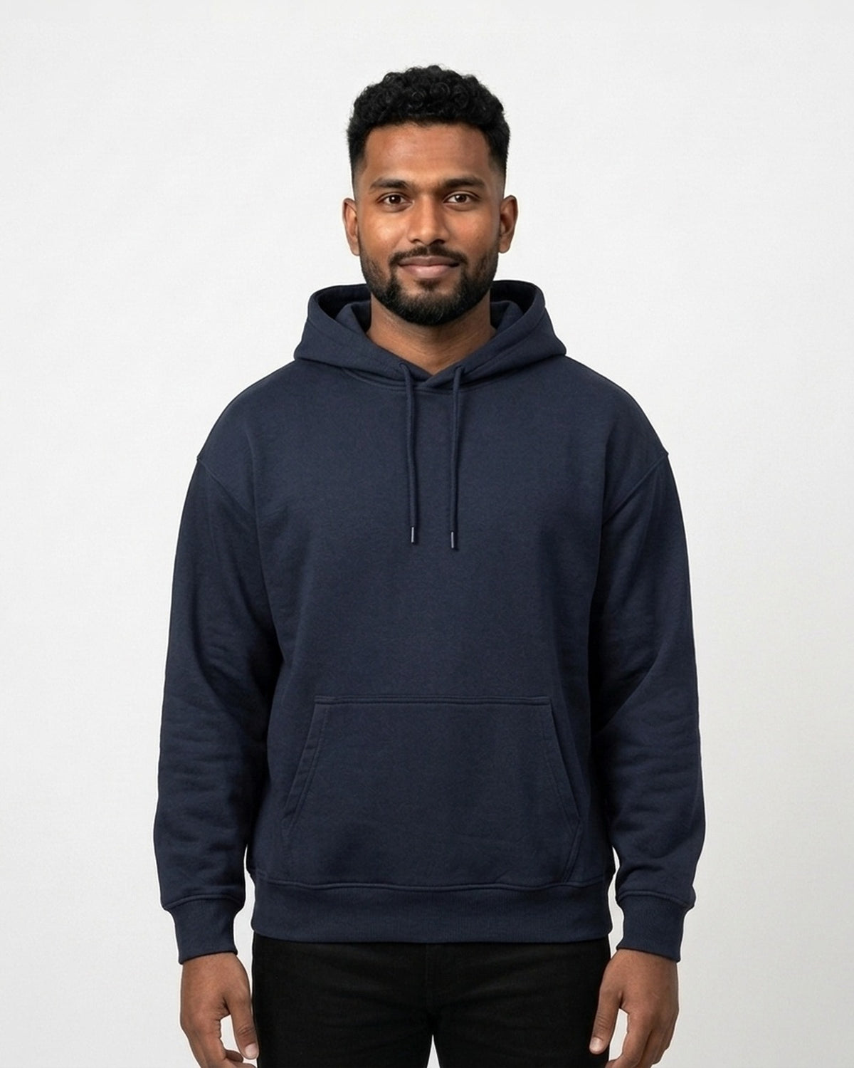 Oversized Hoodie in Navy Blue on dusky skin — MULTITHREAD