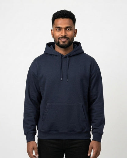 Oversized Hoodie in Navy Blue on dusky skin — MULTITHREAD