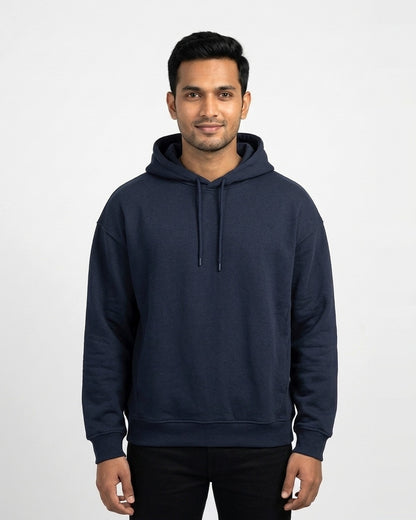 Oversized Hoodie in Navy Blue on wheatish skin — MULTITHREAD