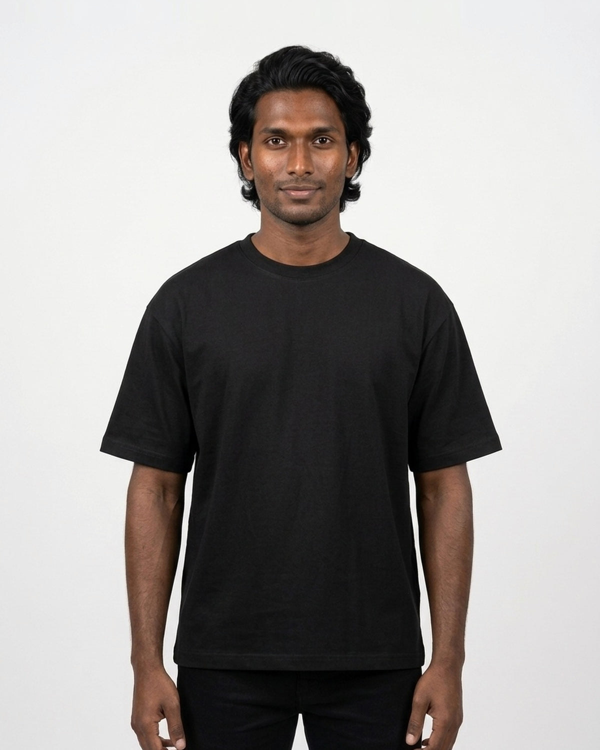Oversized T-Shirt 240 GSM in Black on deep skin — MULTITHREAD