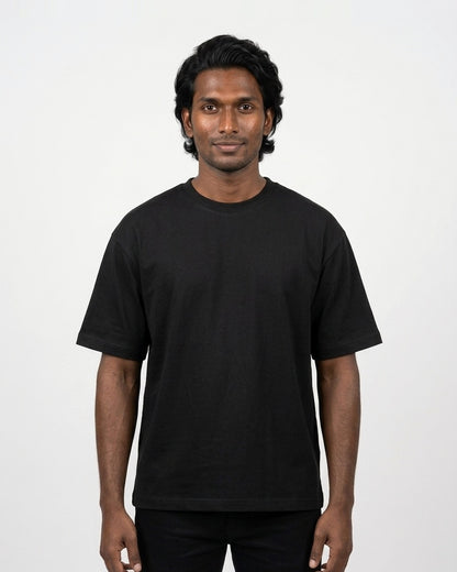 Oversized T-Shirt 240 GSM in Black on deep skin — MULTITHREAD