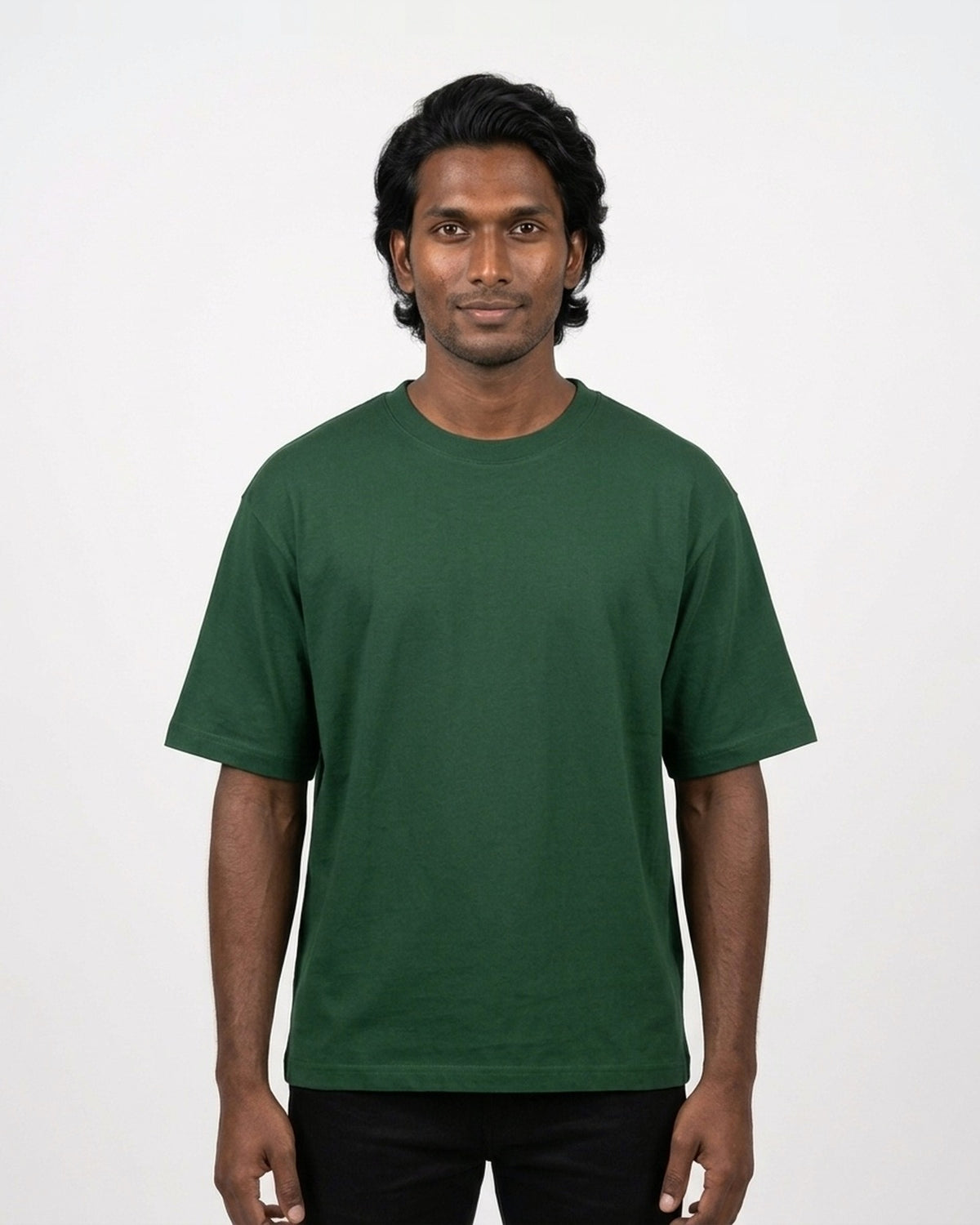 Oversized T-Shirt 240 GSM in Bottle Green on deep skin — MULTITHREAD