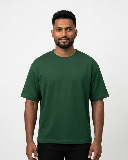 Oversized T-Shirt 240 GSM in Bottle Green on dusky skin — MULTITHREAD