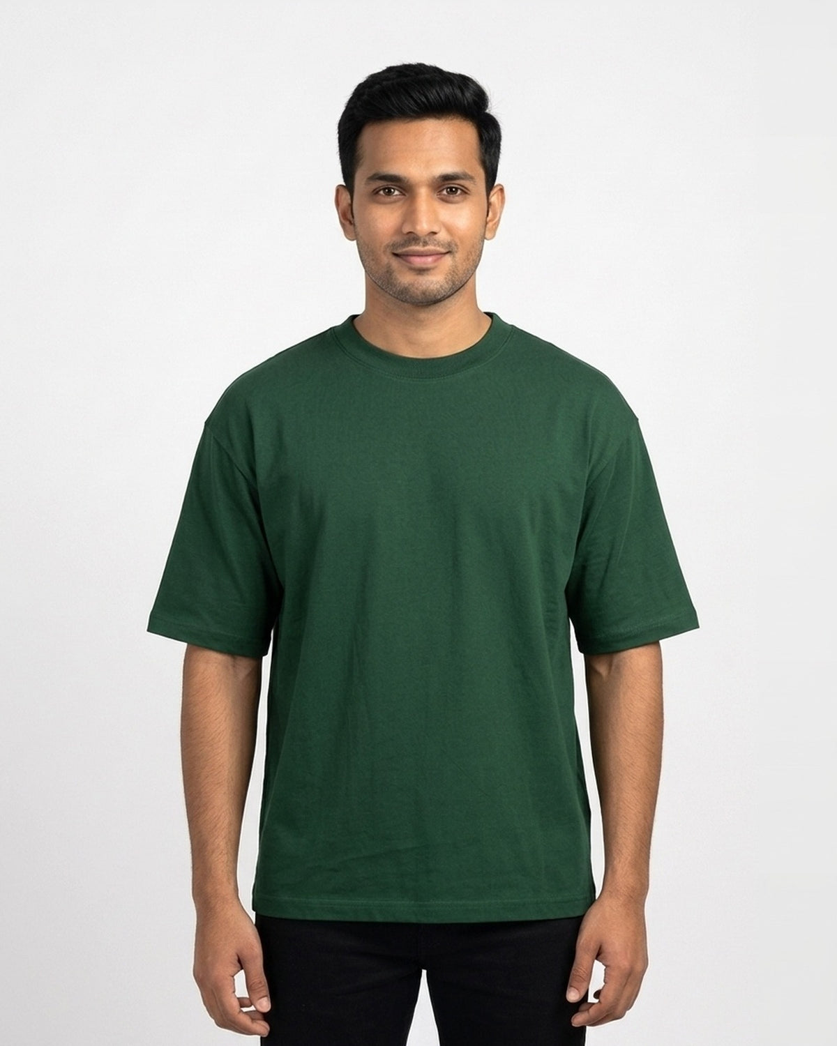 Oversized T-Shirt 240 GSM in Bottle Green on wheatish skin — MULTITHREAD
