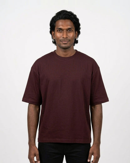 Oversized T-Shirt 240 GSM in Maroon on deep skin — MULTITHREAD
