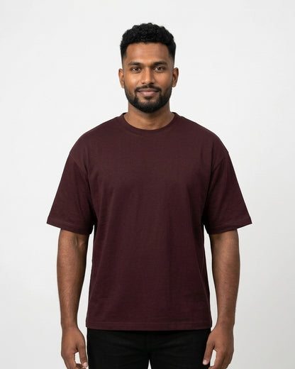 Oversized T-Shirt 240 GSM in Maroon on dusky skin — MULTITHREAD