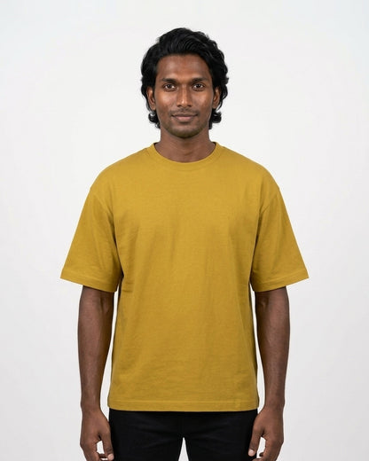 Oversized T-Shirt 240 GSM in Mustard Yellow on deep skin — MULTITHREAD