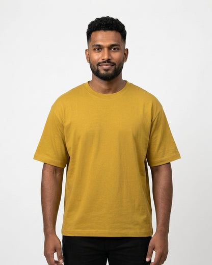 Oversized T-Shirt 240 GSM in Mustard Yellow on dusky skin — MULTITHREAD