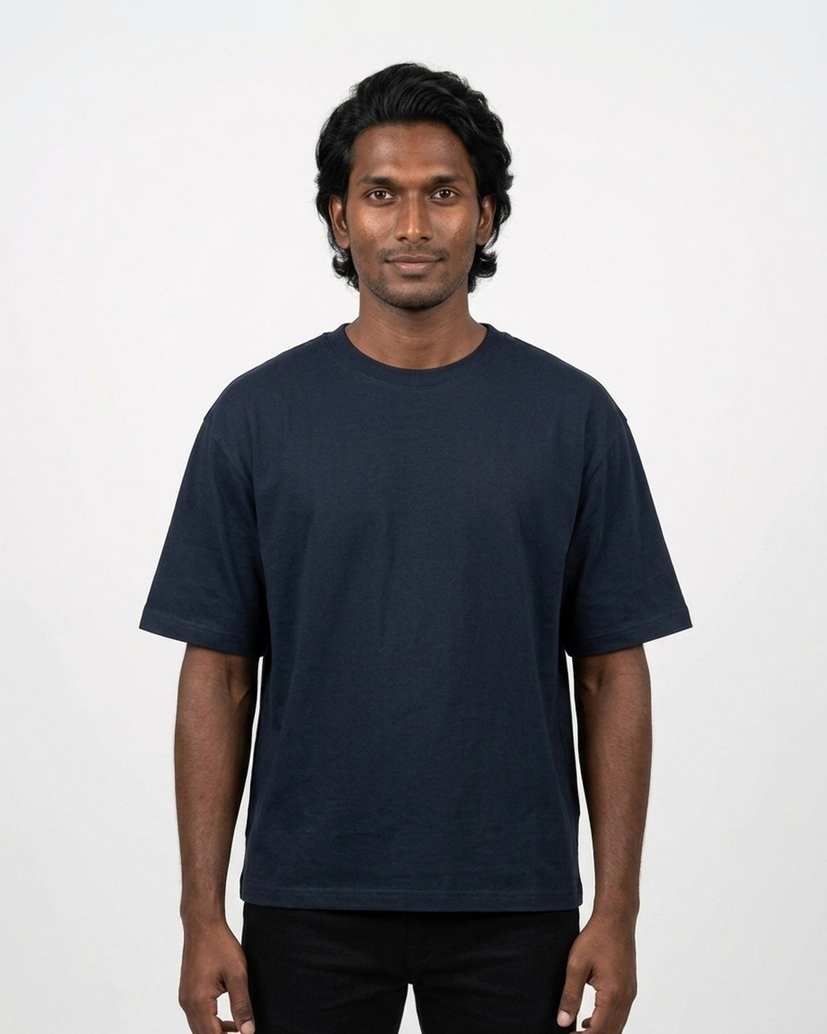 Oversized T-Shirt 240 GSM in Navy Blue on deep skin — MULTITHREAD