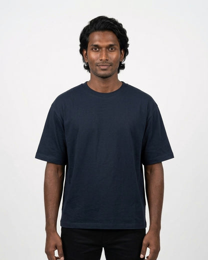 Oversized T-Shirt 240 GSM in Navy Blue on deep skin — MULTITHREAD